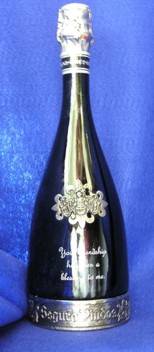 Wine Bottle Etched with Silver Trim